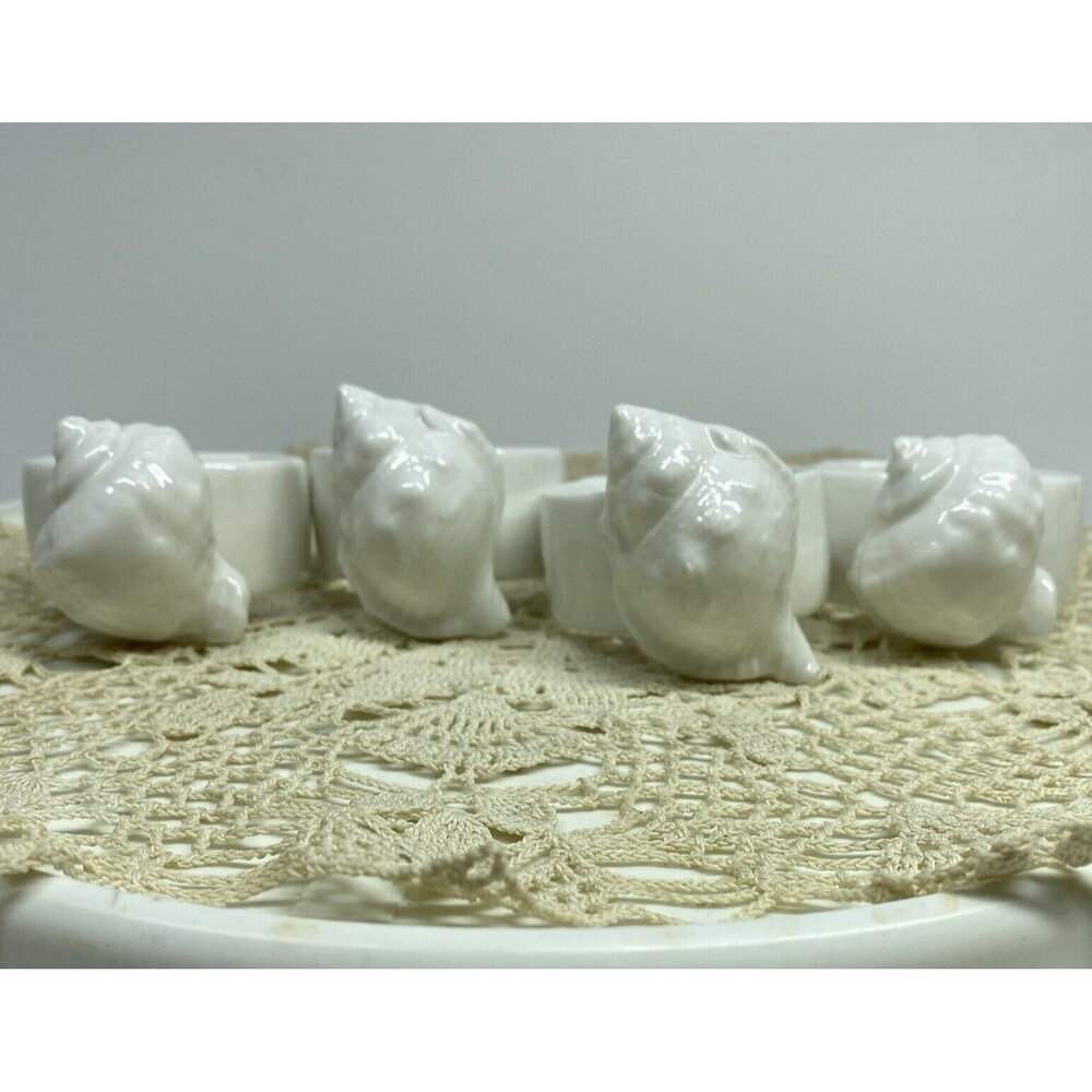 Vintage White Seashell Napkin Rings Set of 4 White Nautical Ocean Conch Shells